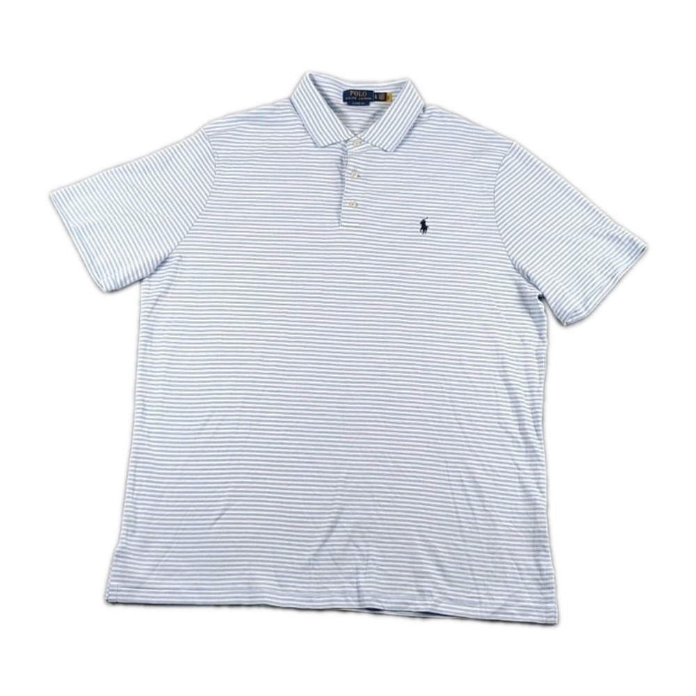 Polo Ralph Lauren Short Sleeve Pony Logo Stripe Polo Shirt Mens XL Blue/White